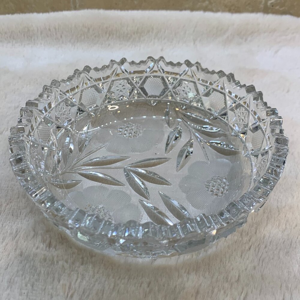 Vintage Cut Glass Sawtooth small bowl Candy Dish